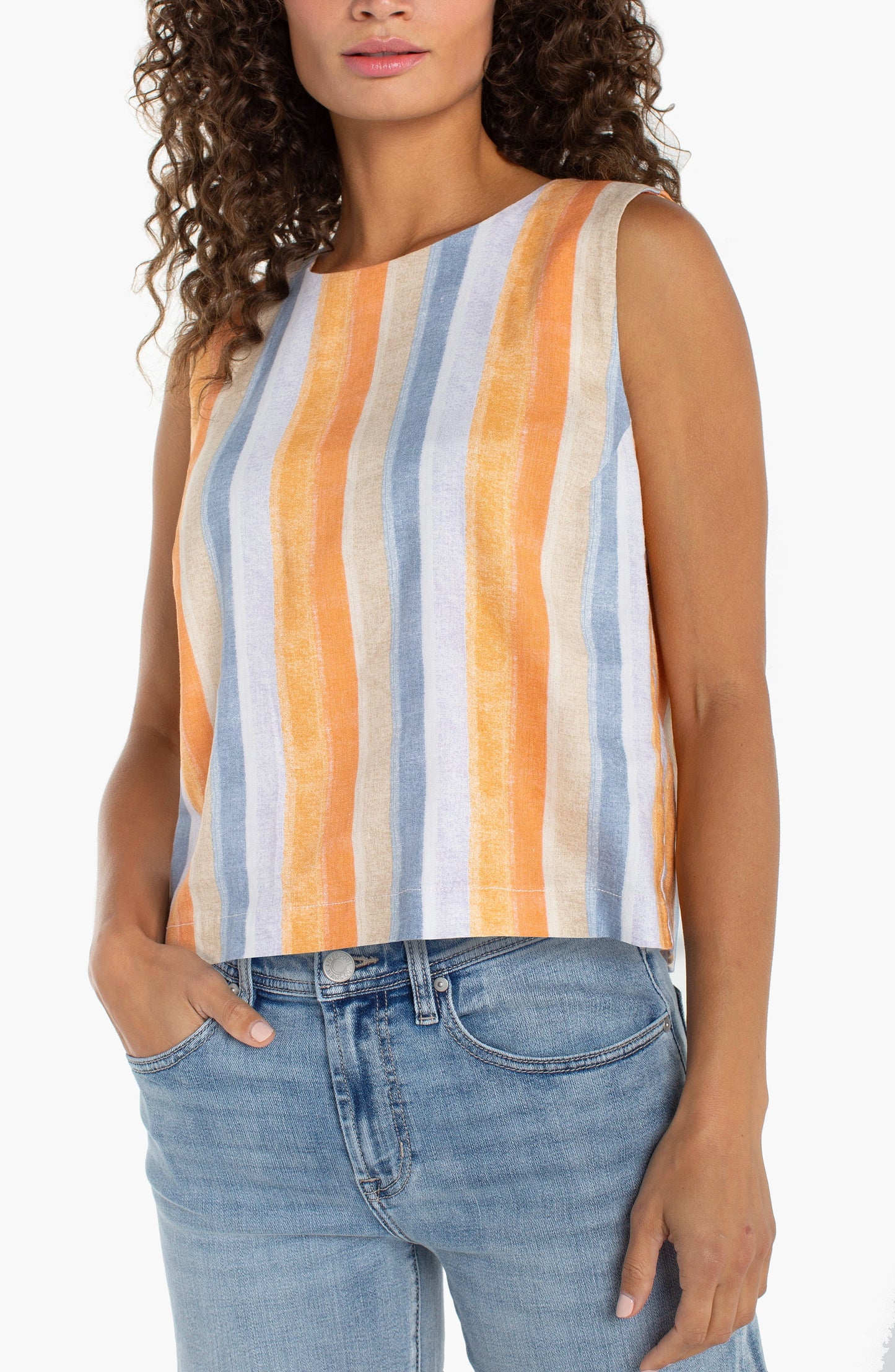 Shirt--"Summertime", SLEEVELESS, Multi Stripe Print (Liverpool LA)