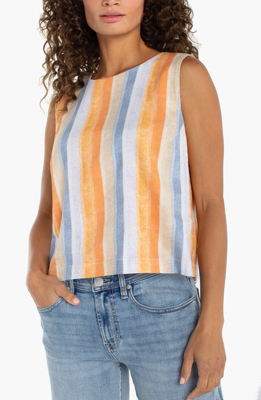 Shirt--"Summertime", SLEEVELESS, Multi Stripe Print (Liverpool LA)