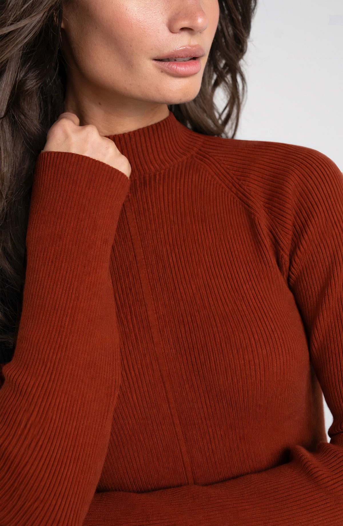Sweater--Mock Turtleneck, Central Seam, Knit--RUST (Liverpool LA)