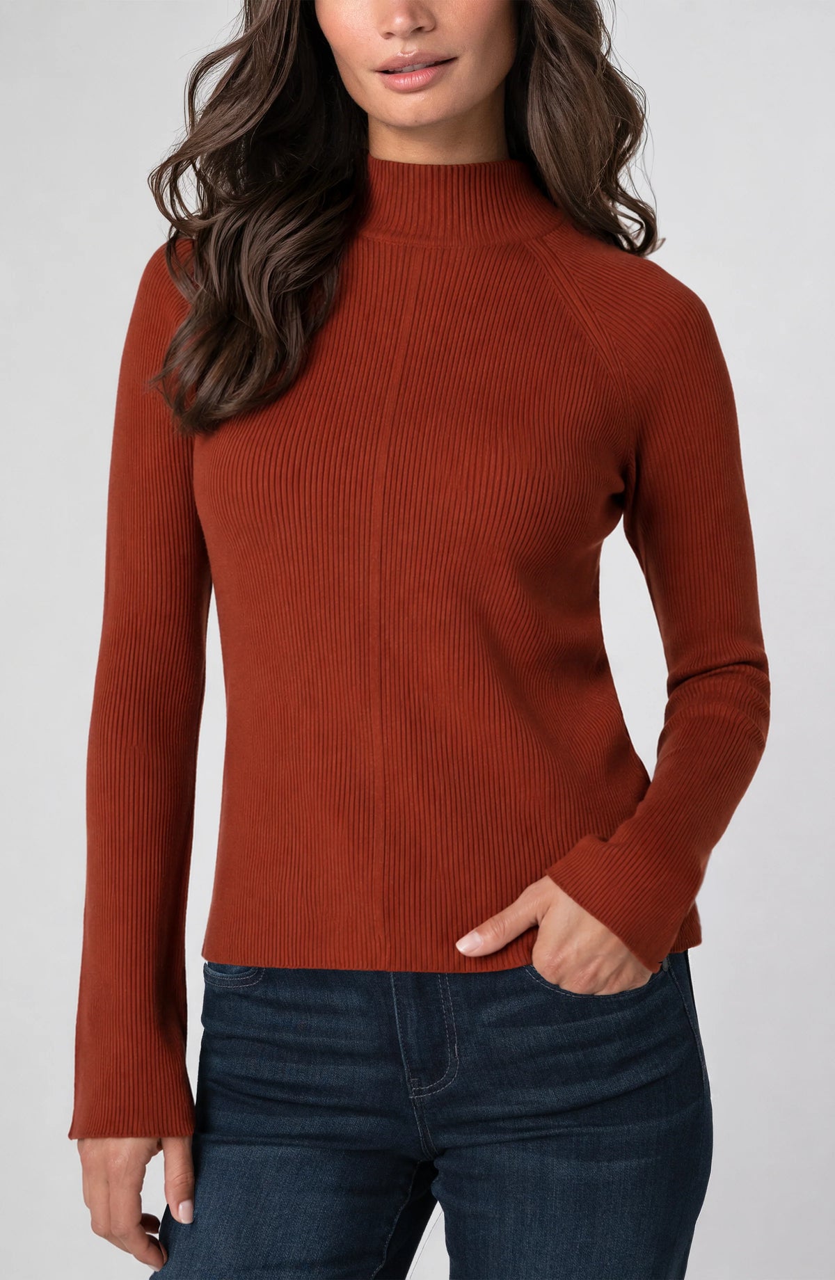 Sweater--Mock Turtleneck, Central Seam, Knit--RUST (Liverpool LA)