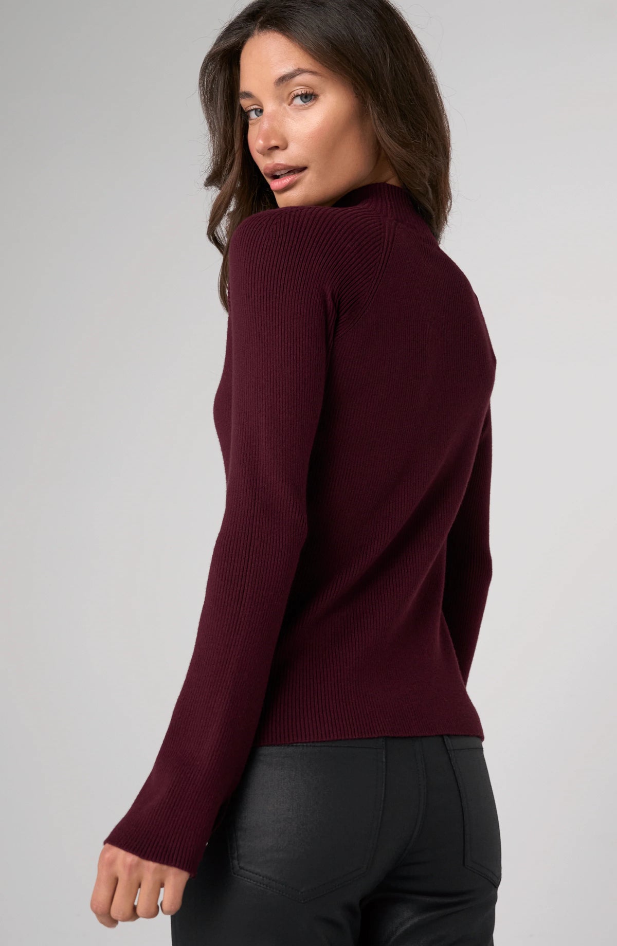 Sweater--Mock Turtleneck, Central Seam, Knit--OXBLOOD (Liverpool LA)