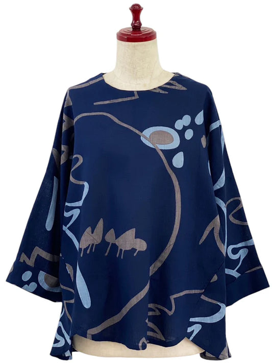 Top--"Arty Woodland", Cotton, Dark Blue (Mona Lisa)