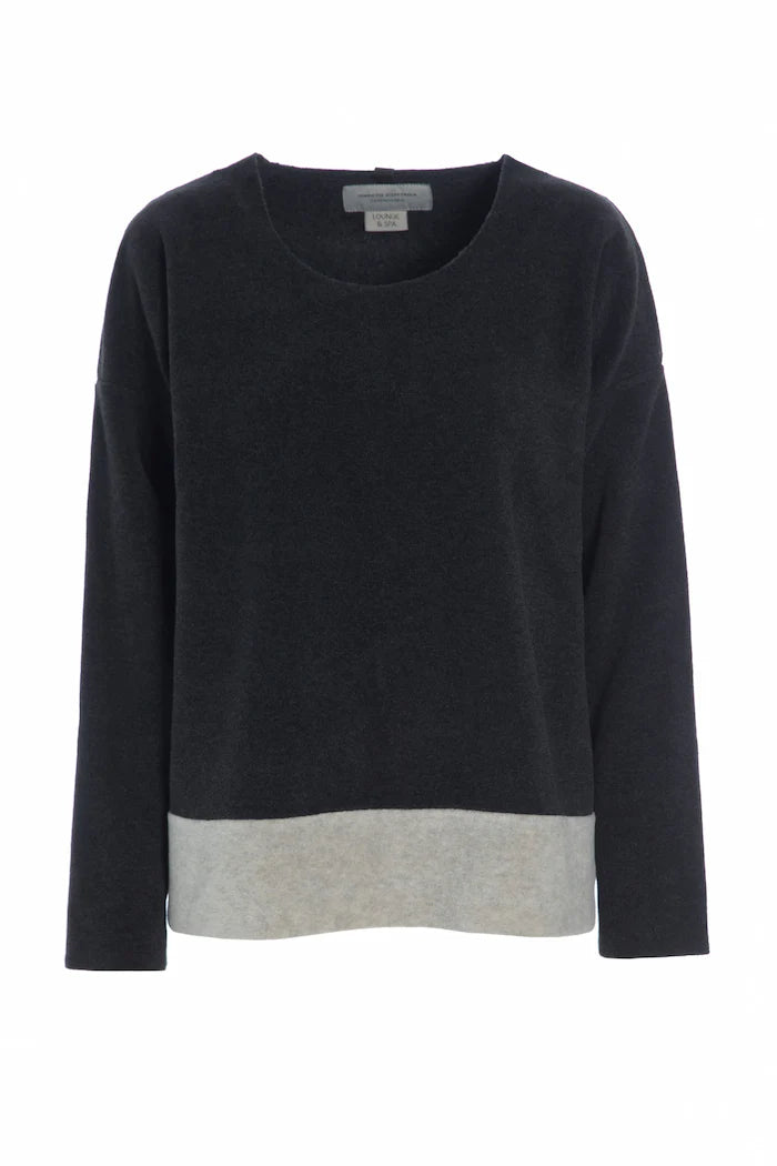 Top--Oversized, Fleece, Bi-Color, Soft Black & Sand (Henriette Steffensen)