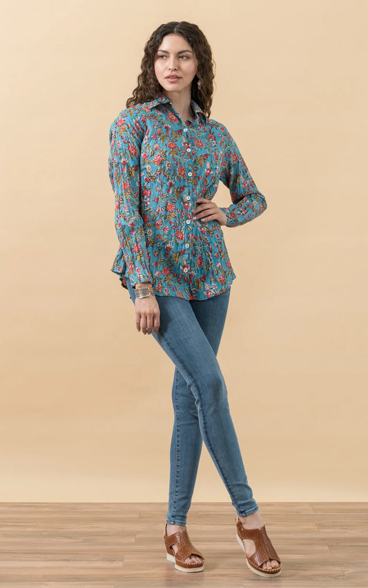 Shirt--"Regina", Crinkle, Cotton, Brown/Royal/Red/Green (Trade Cloth)