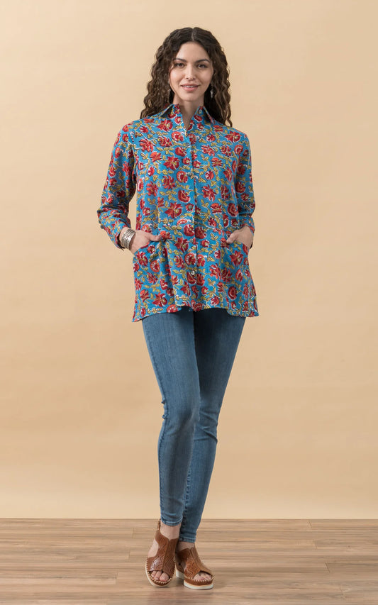 Shirt--"EveryDay", Cotton, Red & Turquoise (Trade Cloth)