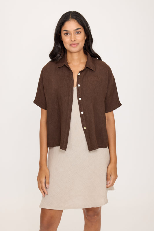 Shirt/Jacket--Short Sleeves, Linen, Coffee (Pistache)
