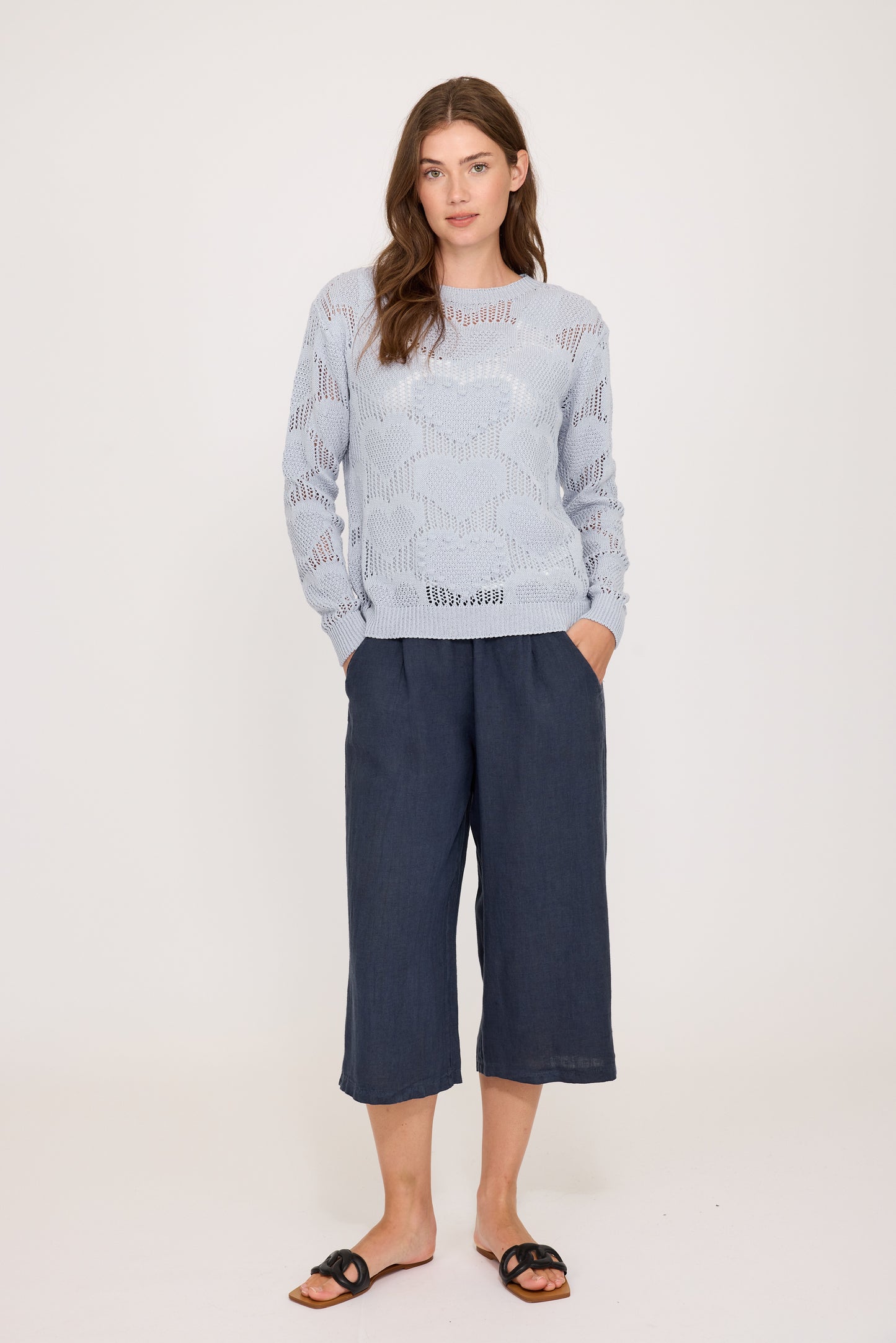 Pants--Capri, Linen, Military Green (Pistache)