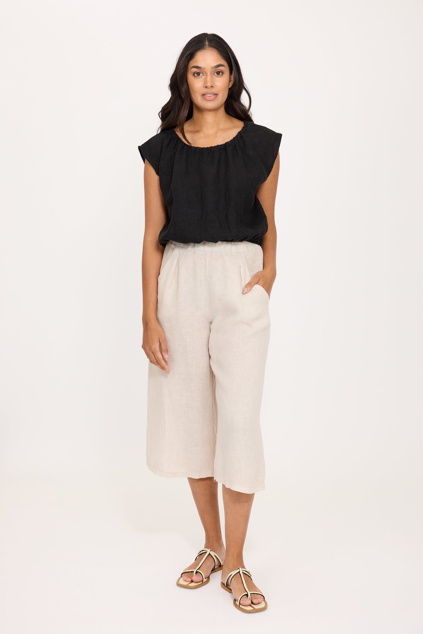 Pants--Capri, Linen, Military Green (Pistache)
