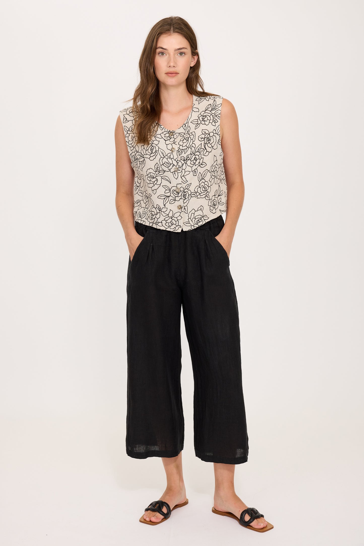 Pants--Cropped, Linen, Military Green (Pistache)
