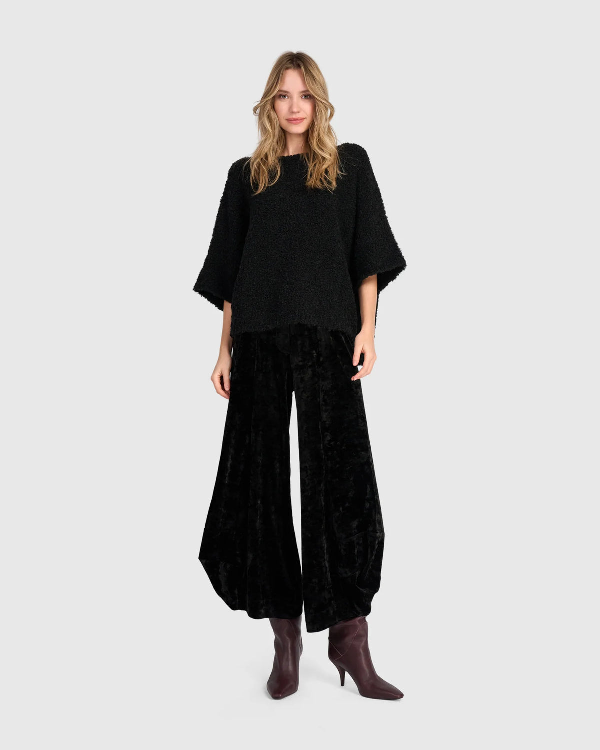 Sweater--"Brio", Boat Neck, Elbow-Length Sleeves, Knit, BROWN (Alembika)