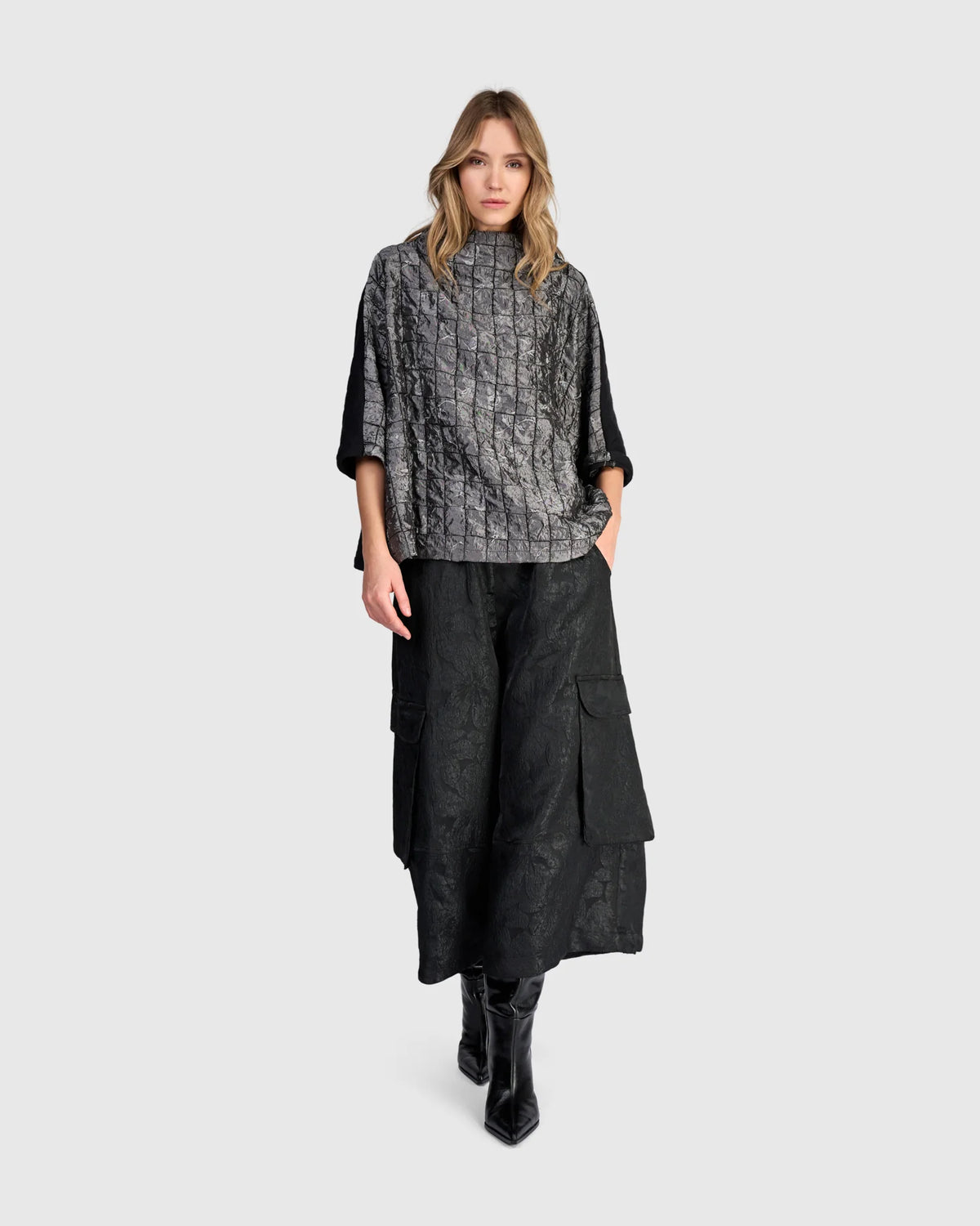 Tunic--Quilted, Funnel Neck, 3/4-Sleeved, Silver (Alembika)