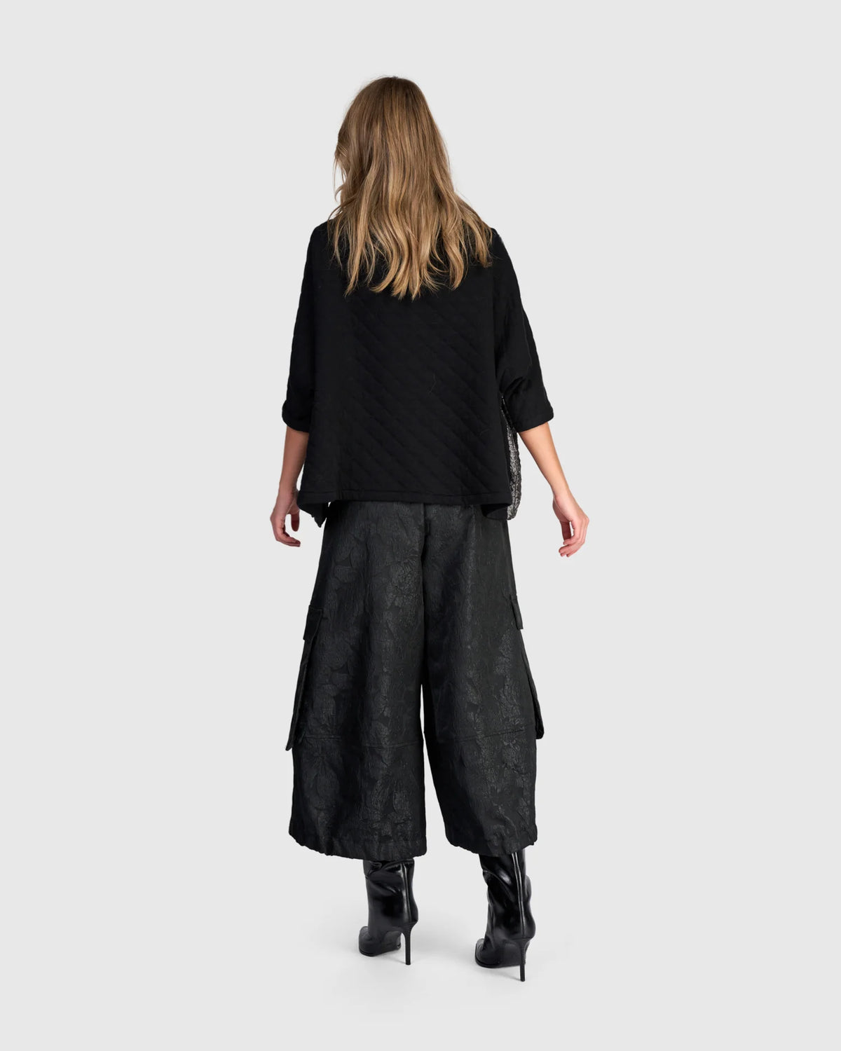 Tunic--Quilted, Funnel Neck, 3/4-Sleeved, Silver (Alembika)