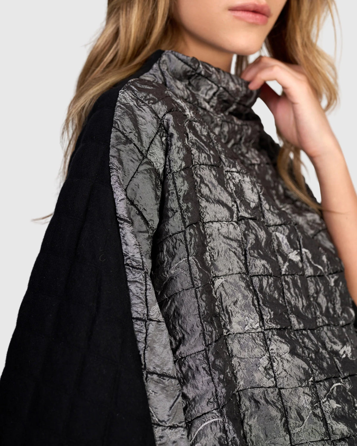 Tunic--Quilted, Funnel Neck, 3/4-Sleeved, Silver (Alembika)