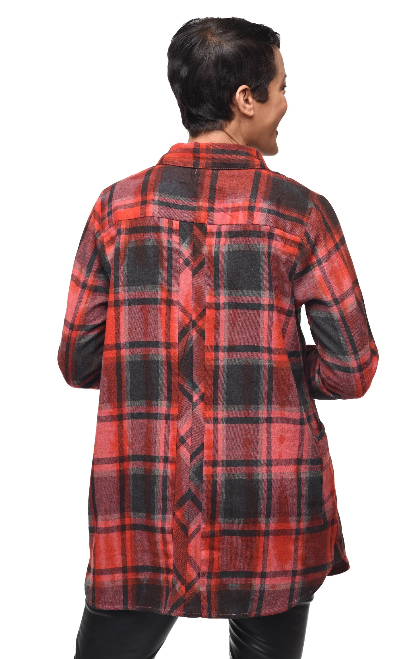 Tunic--"Brenda", Flannel, "Dumbarton" Plaid--Brick/Black/Charcoal (Tulip)