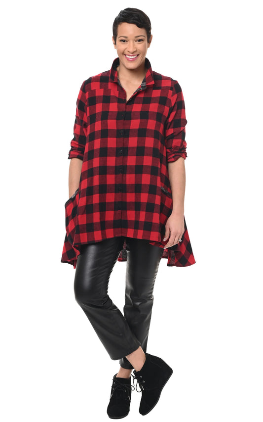 Tunic--"Layla", Flannel, "Buffalo" Plaid--Red & Black (Tulip)
