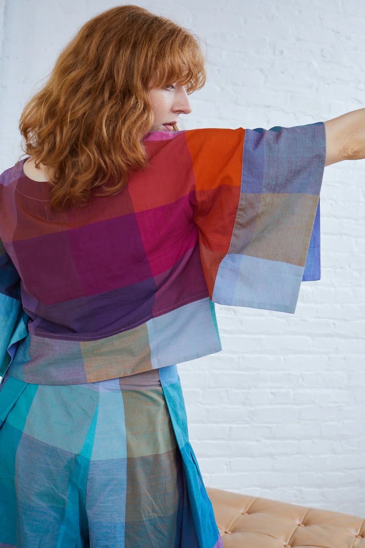 Top--"Mira", "T" shape, Cotton, Chex--AURA (Rujuta Sheth)