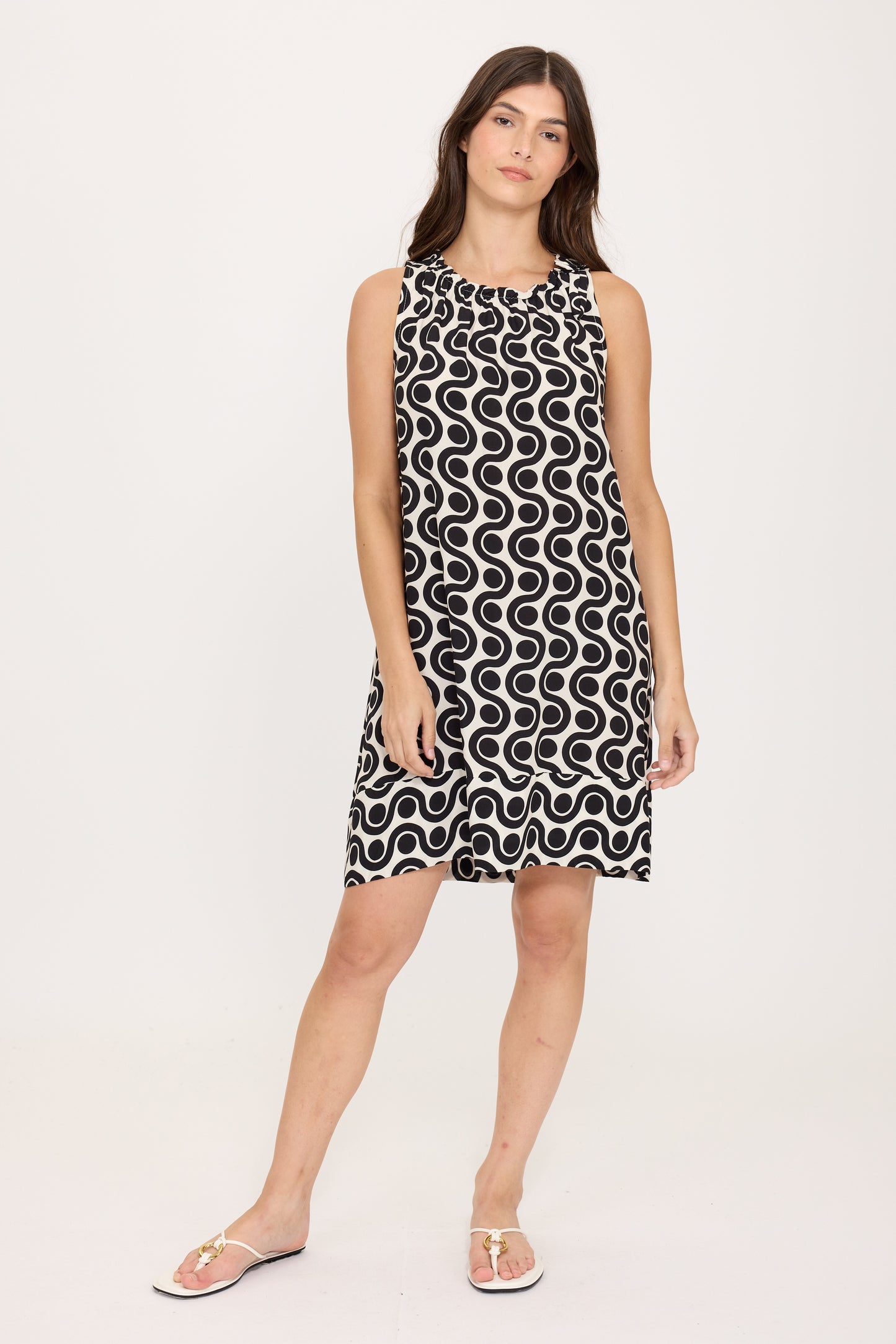 Dress--Swirls & Dots, Sleeveless,Black on White (Pistache)