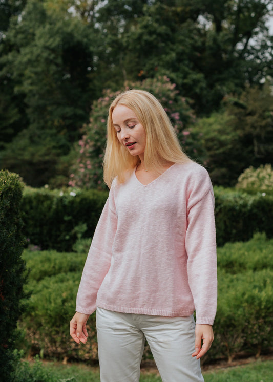Sweater--Cotton, V-Neck, Crop, Lipstick Pink OR Turquoise (Avalin)