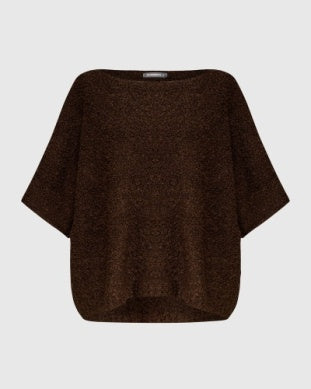 Sweater--"Brio", Boat Neck, Elbow-Length Sleeves, Knit, BROWN (Alembika)