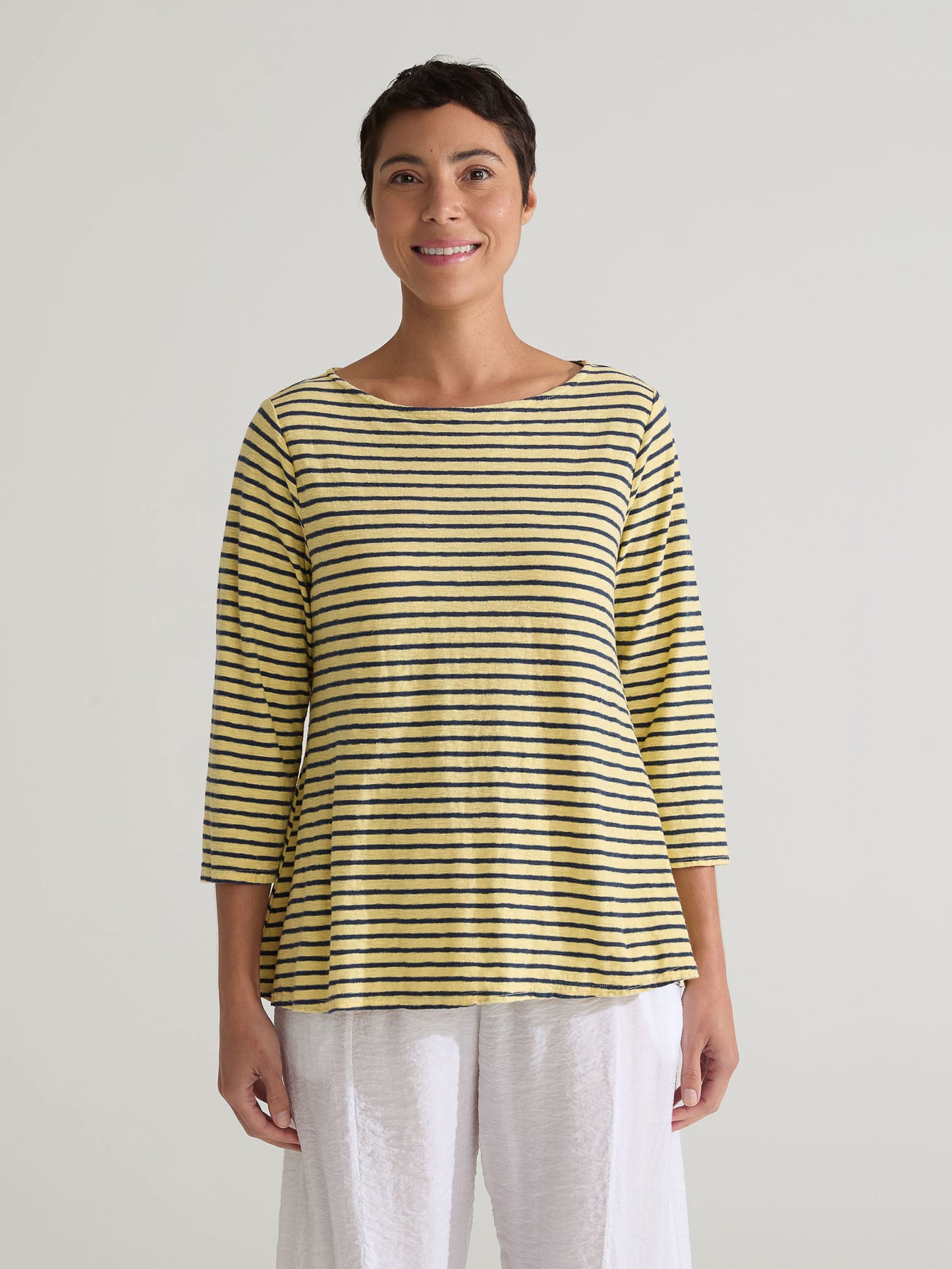 Top--Boatneck, 3/4 Sleeve, Navy Stripes--White OR Light Blue (Cut Loose)