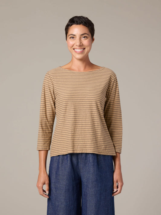 Shirt--Boatneck, 3/4 Sleeve, Striped, Forget-Me-Not (Cut Loose)