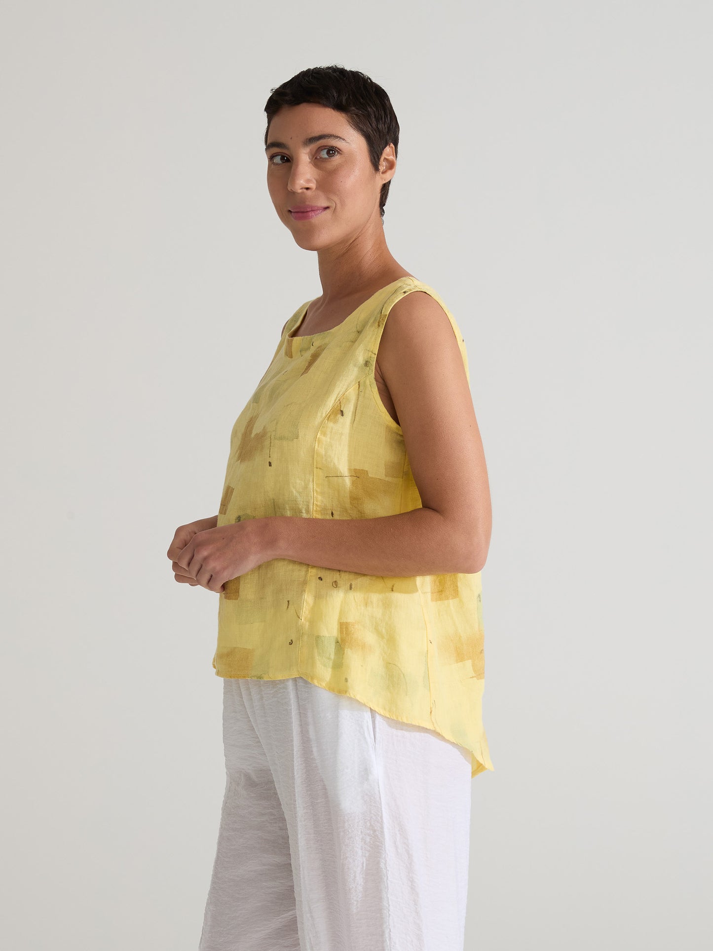 Top--"Brushstroke", Sleeveless, Linen, "Cashew"  (Cut Loose)
