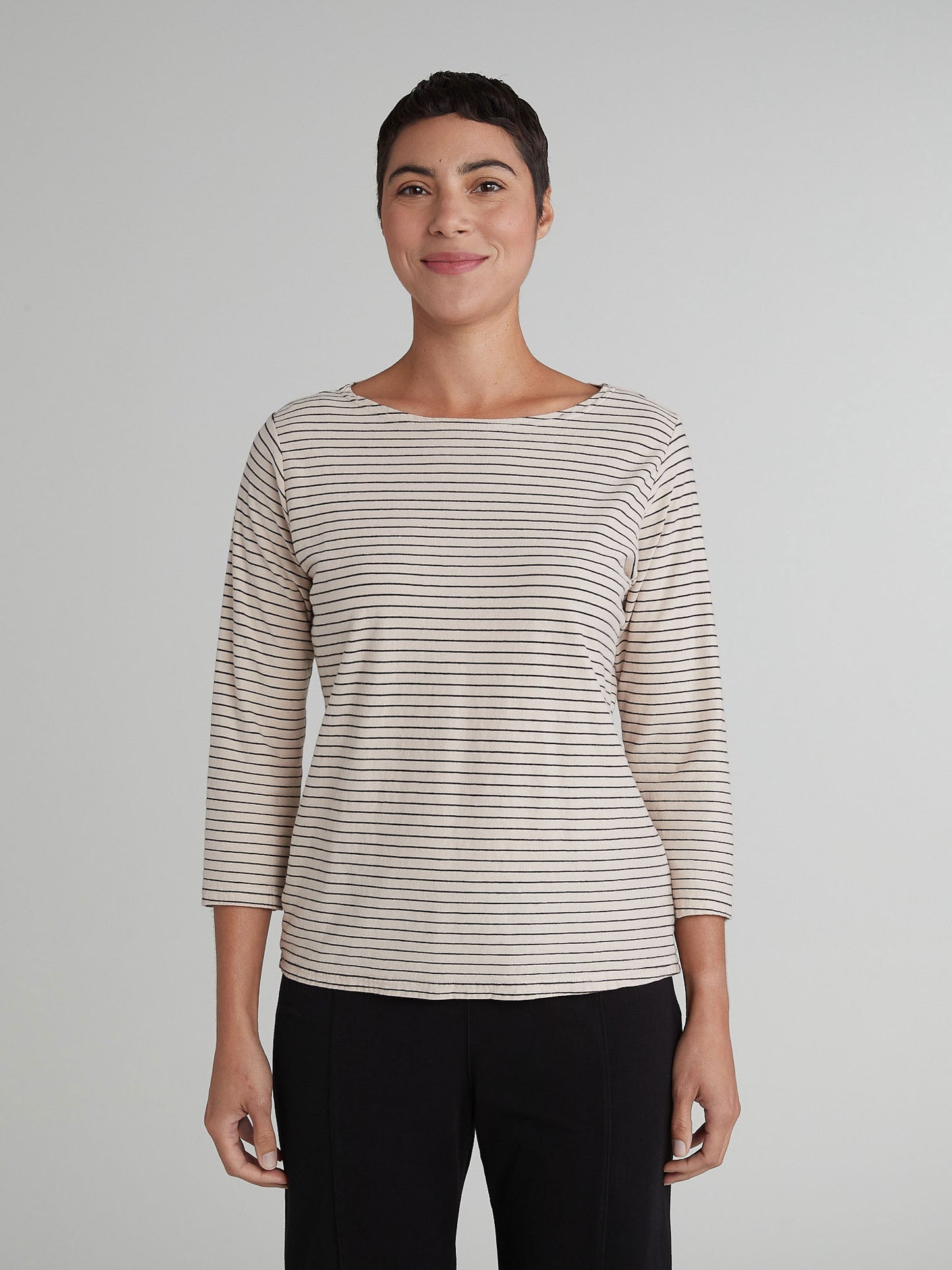 Top--Boatneck, 3/4 Sleeve, Navy Stripes--White OR Light Blue (Cut Loose)