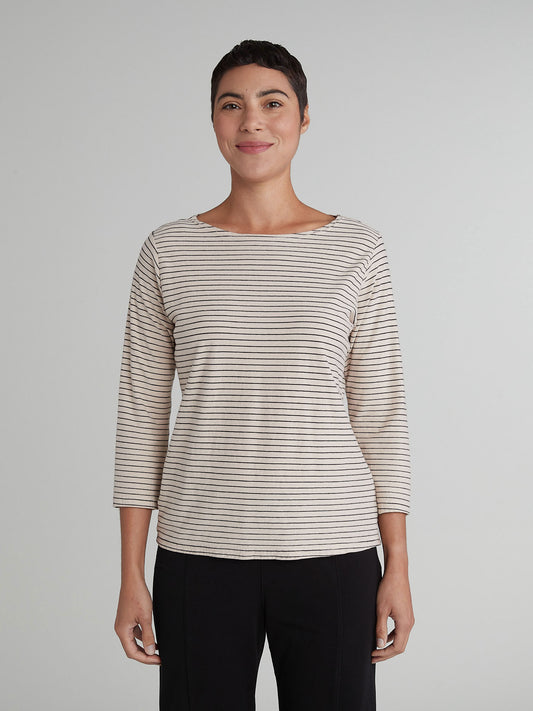 Top--Boatneck, 3/4 Sleeve, Navy Stripes--White OR Light Blue (Cut Loose)