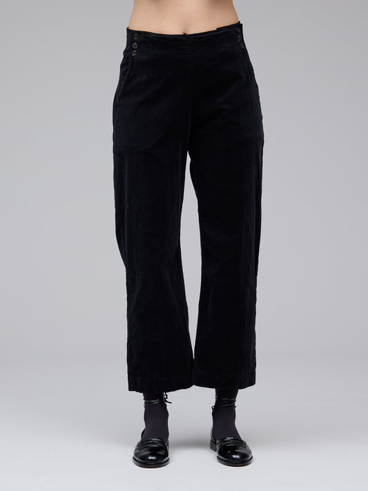 Pants--Cropped, Buttons, Corduroy, Black  (cut loose)