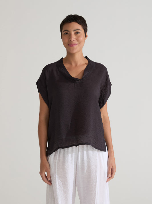Top--Cowl, Short sleeved, Rayon Blend, Black (Cut Loose)