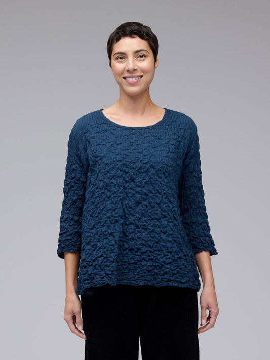 Top---Crinkle, 3/4 sleeve, Parachute, "Etan" blue (Cut Loose)