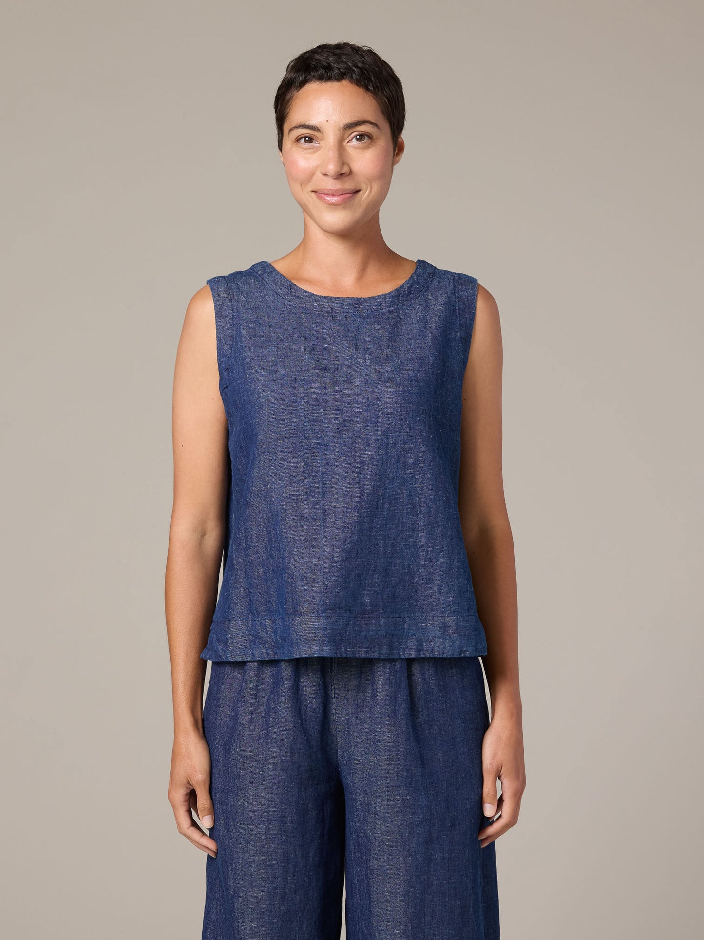 Top--Shell, Sleeveless, Linen, Deep Denim Blue (Cut Loose)