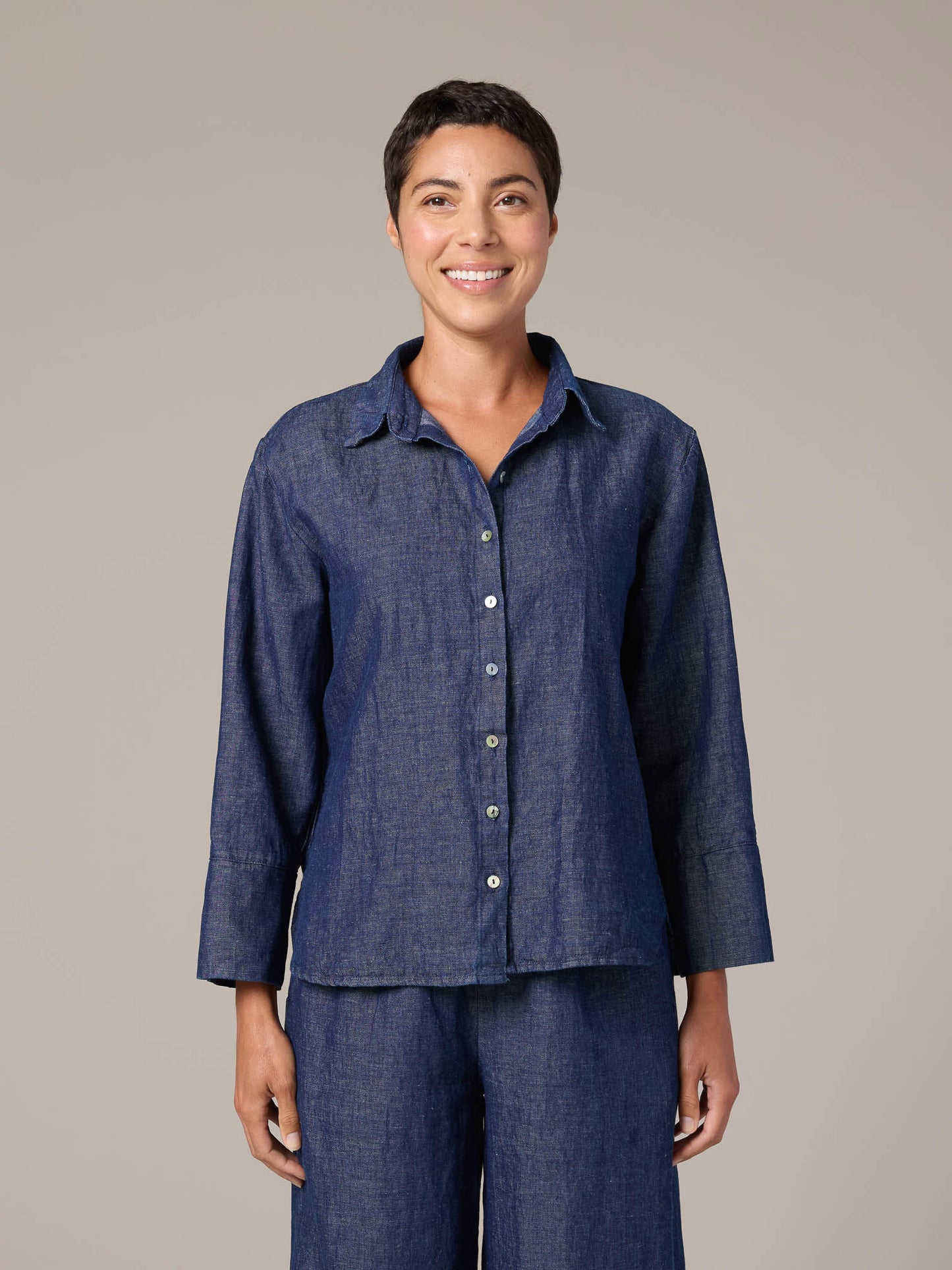 Shirt--"Easy"---CROP, 3/4 Sleeve, Flax-Denim (cut loose)