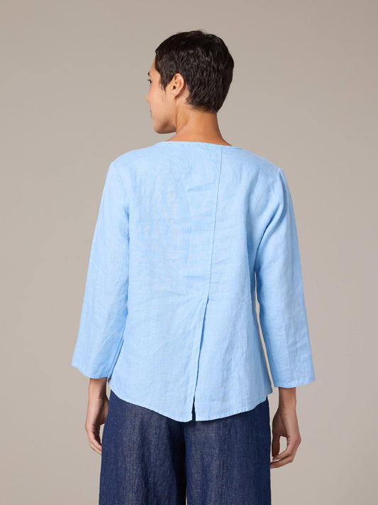 Blouse--Split Back, 3/4 Sleeve, Linen, 3 Colors (Cut Loose)