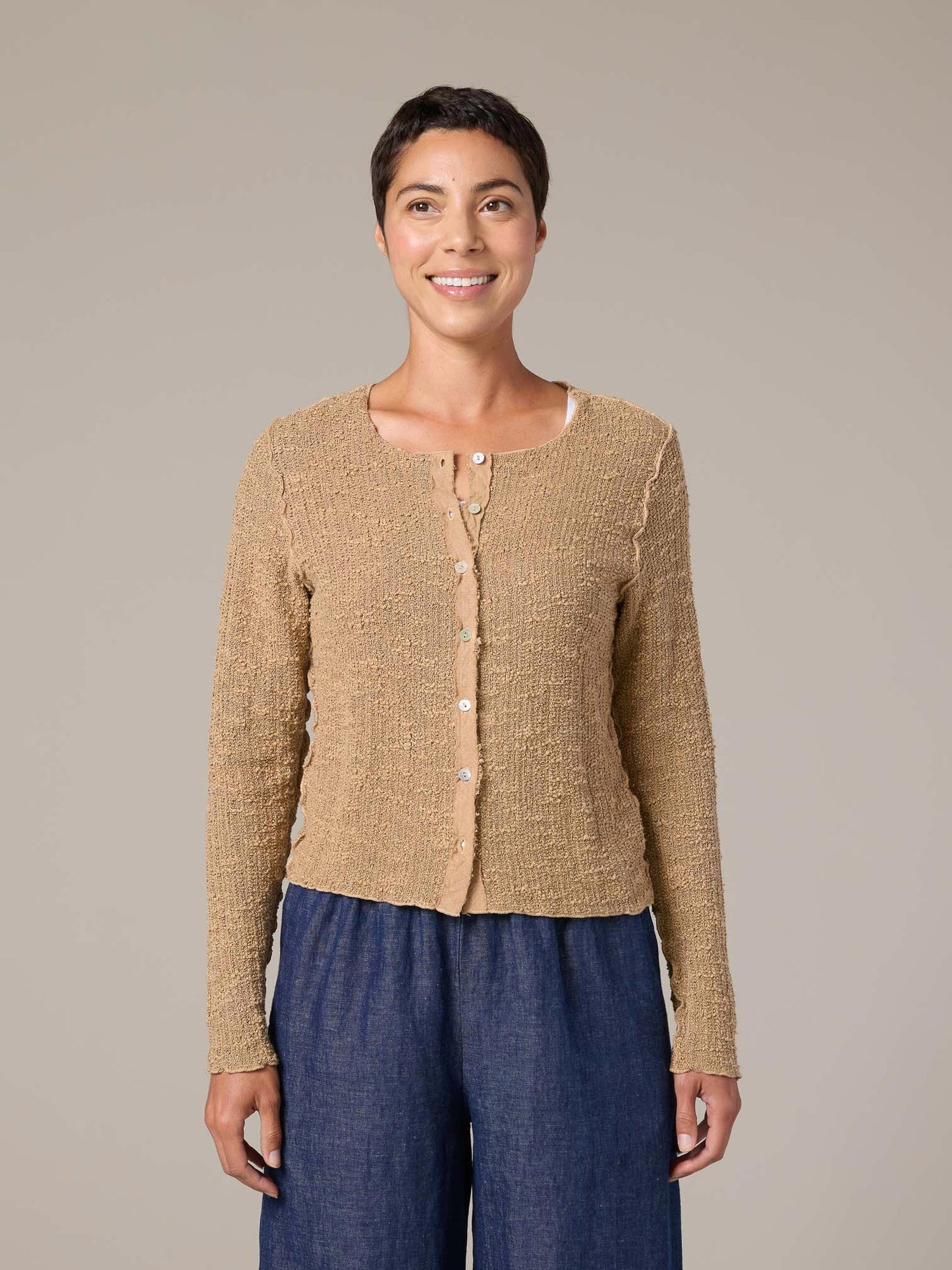 Cardi--Knit, Crop, Button, Textured, Coconut OR Bark (Cut Loose)