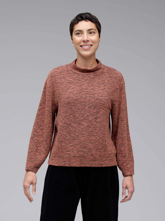 Top--Mock turtleneck, Knit, Striated--Tandoori (Cut Loose)