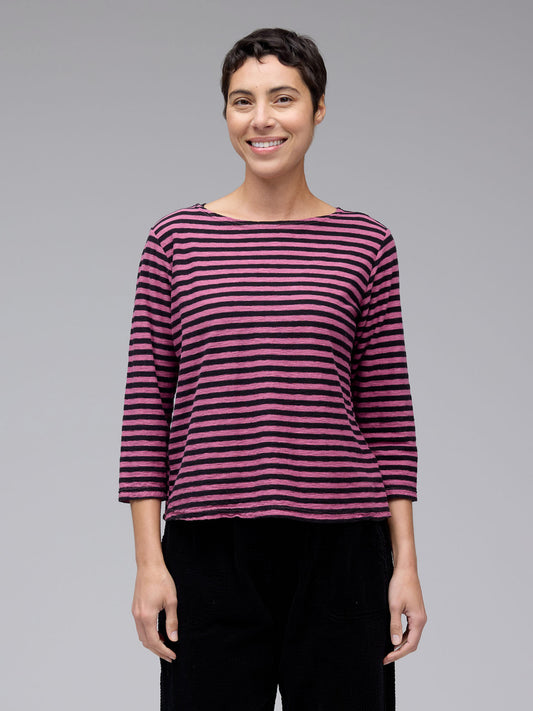 Shirt--Boatneck, 3/4 sleeved, Striped-Rhubarb (Cut Loose)