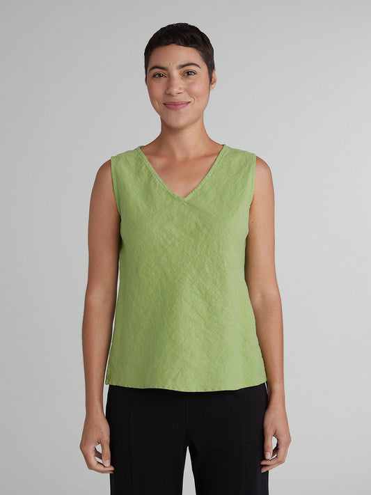 Top--V-Neck, Sleeveless, Linen, Rhubarab (Cut Loose)