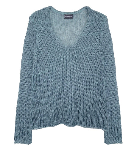 Sweater--"Georgie", V-Neck, Chunky Knit, Blue OR Lilac (Wooden Ships)
