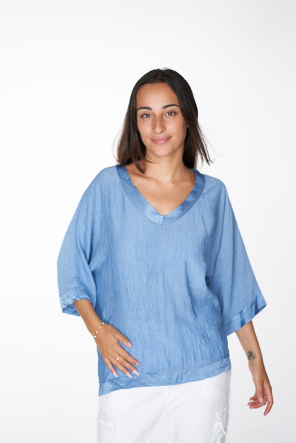 Top-- V-Neck, Viscose, Blue (Amorosa)