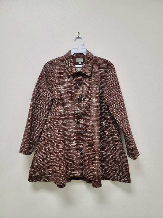 Blouse--"Melody", Collar, Long Sleeved, Button-Front, Rayon, Cocoa Check (Niche)