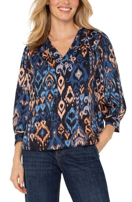 Blouse--"Ikat", V-Neck, Multi (Liverpool)