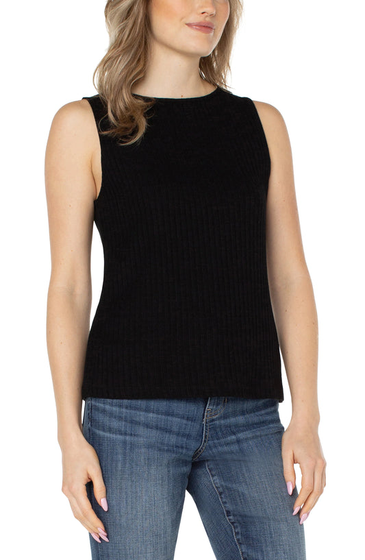 Top--Sleeveless, Boatneck, Ribbed, Black (Liverpool)
