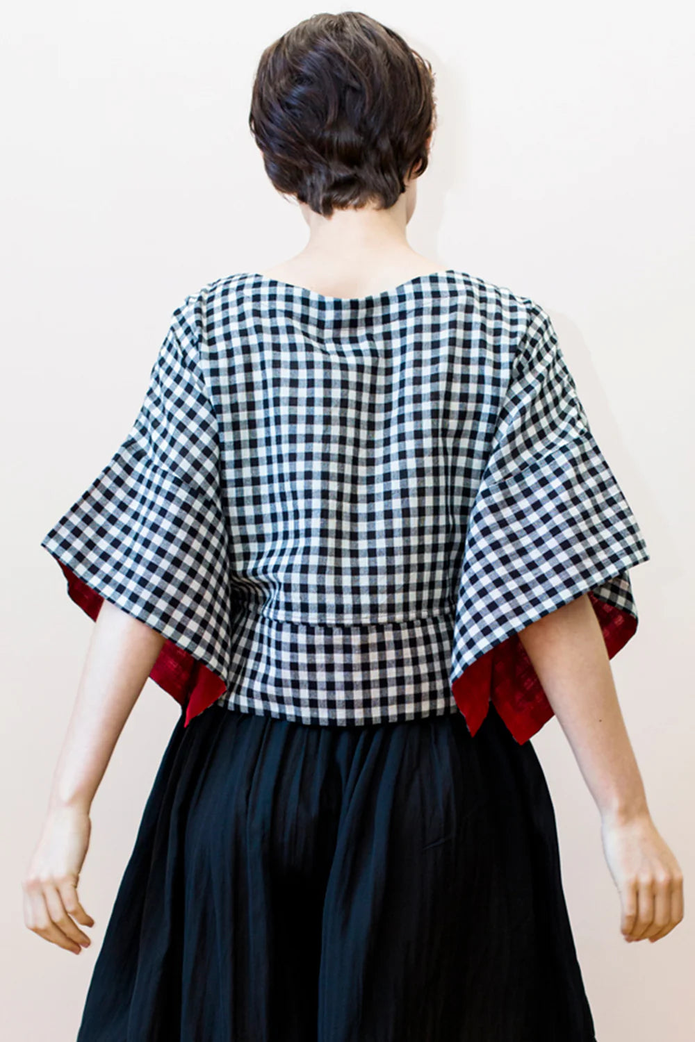 Top--"Mira", "T" shape, Cotton, Chex--BLACK & WHITE (Rujuta Sheth)