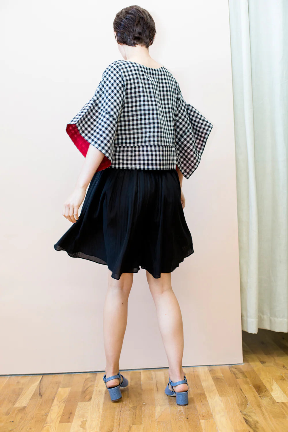 Top--"Mira", "T" shape, Cotton, Chex--BLACK & WHITE (Rujuta Sheth)