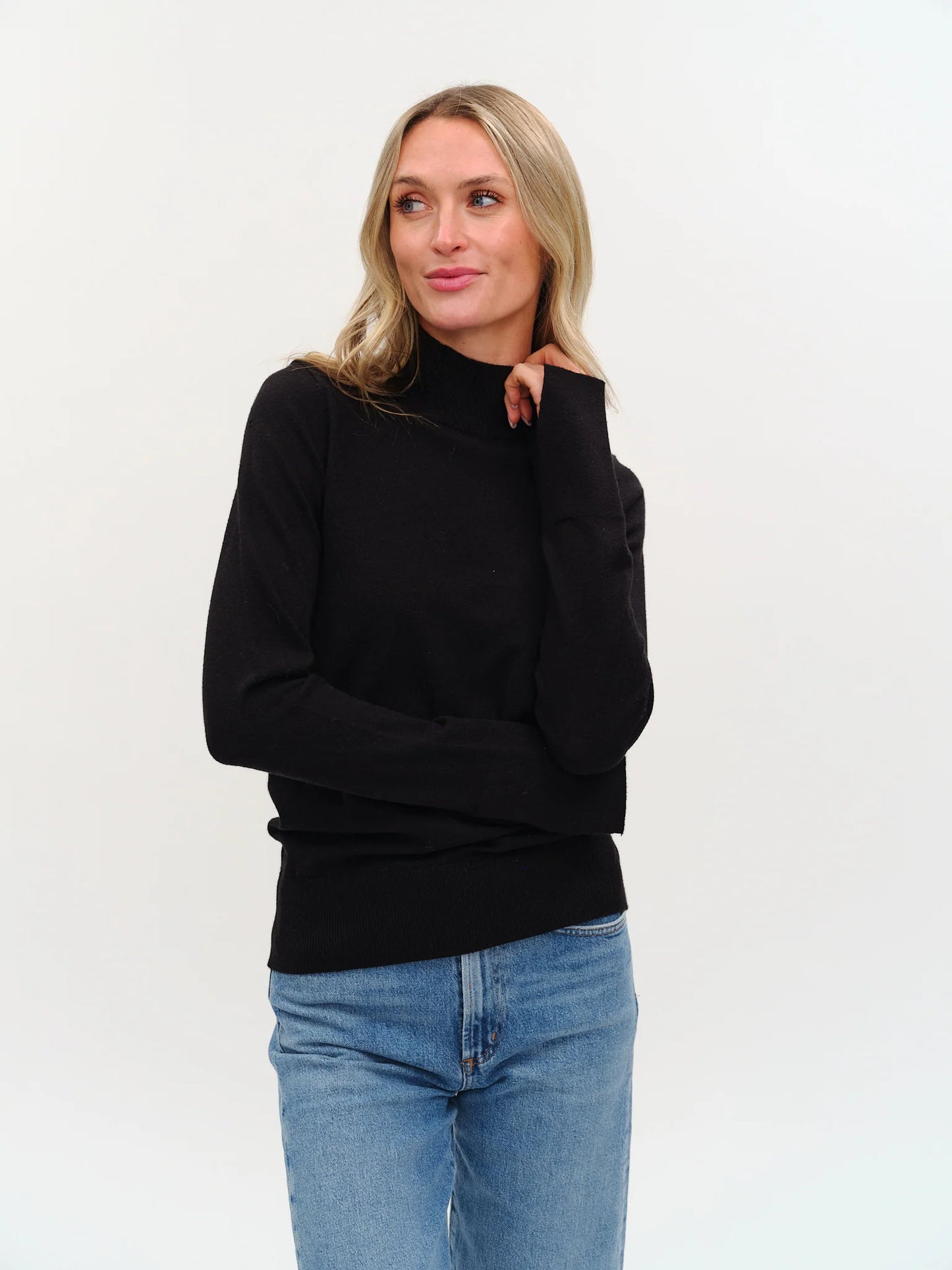 Top--"Justine" Higher Neck & Wide Cuff, Long Sleeves, Black OR Taupe (Six/Fifty)