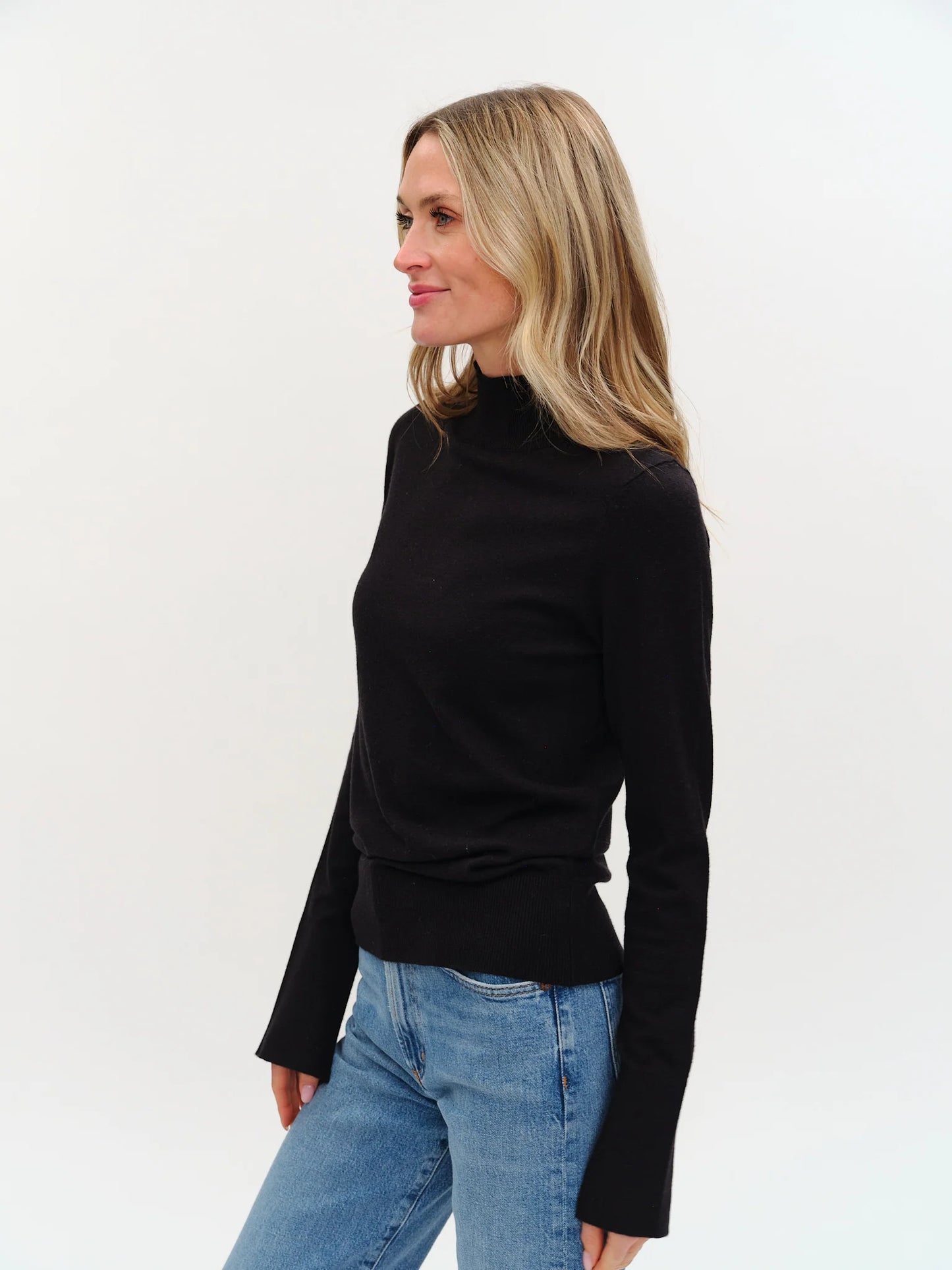 Top--"Justine" Higher Neck & Wide Cuff, Long Sleeves, Black OR Taupe (Six/Fifty)