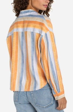 Shirt--"Summertime", Long Sleeved, Multi Stripe Print (Liverpool LA)