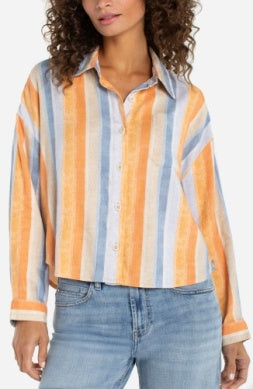 Shirt--"Summertime", Long Sleeved, Multi Stripe Print (Liverpool LA)