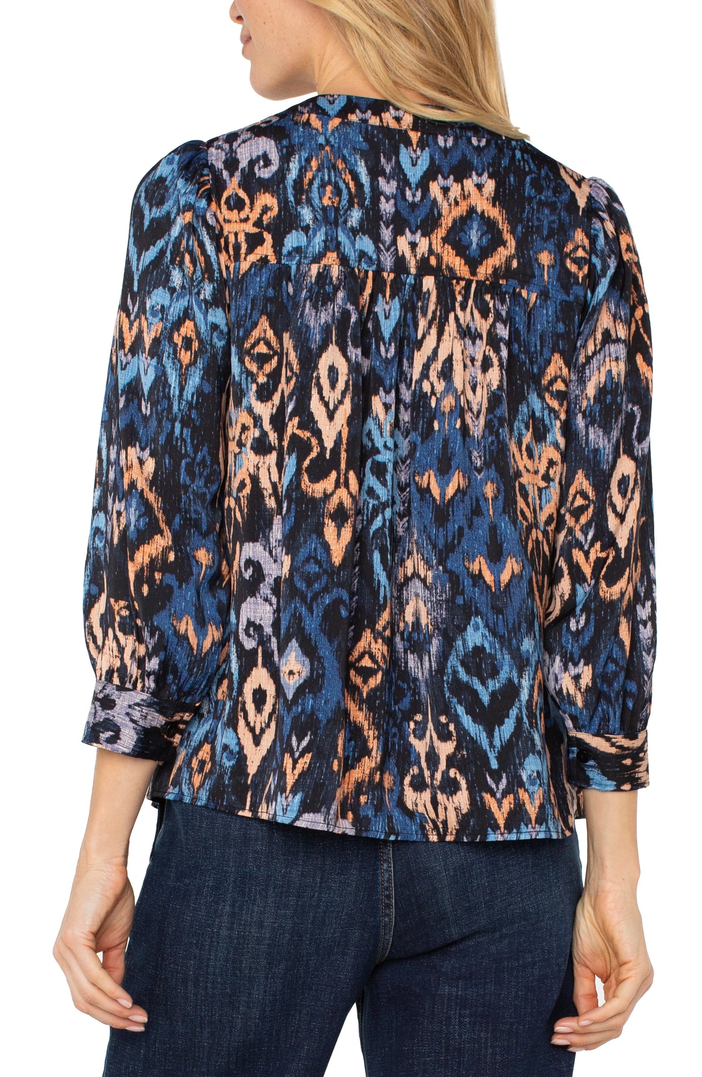 Blouse--"Ikat", V-Neck, Multi (Liverpool)